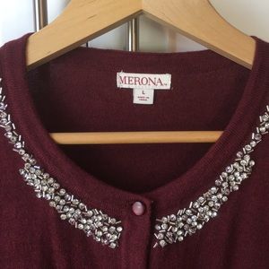 Maroon Cardigan with Jeweled Collar